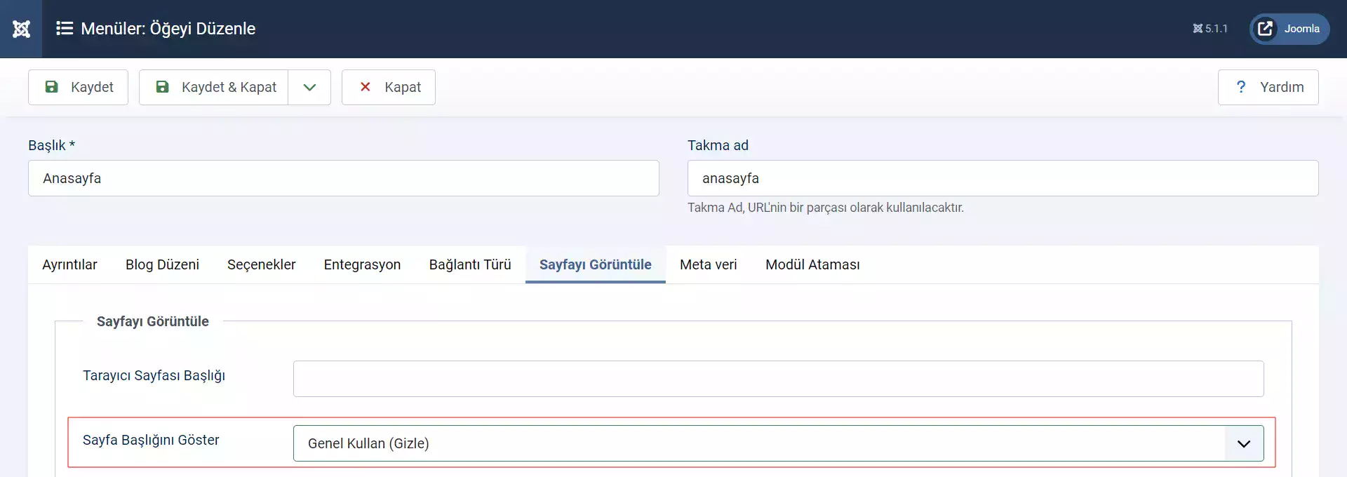 Joomla 5 sayfa başlığı