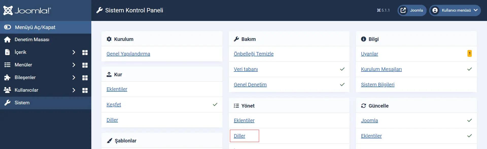 Joomla 5 dil yükleme