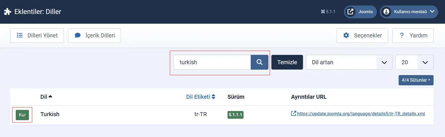 Joomla 5 dil yükleme