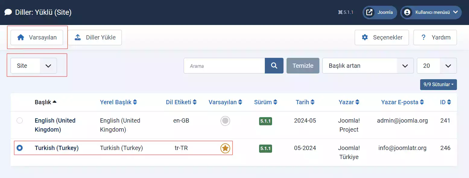 Joomla 5 dil yükleme