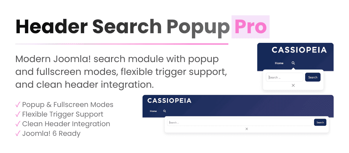 Joomla 6 İçin Header Search Popup Pro – Popup ve Tam Ekran Arama Modülü